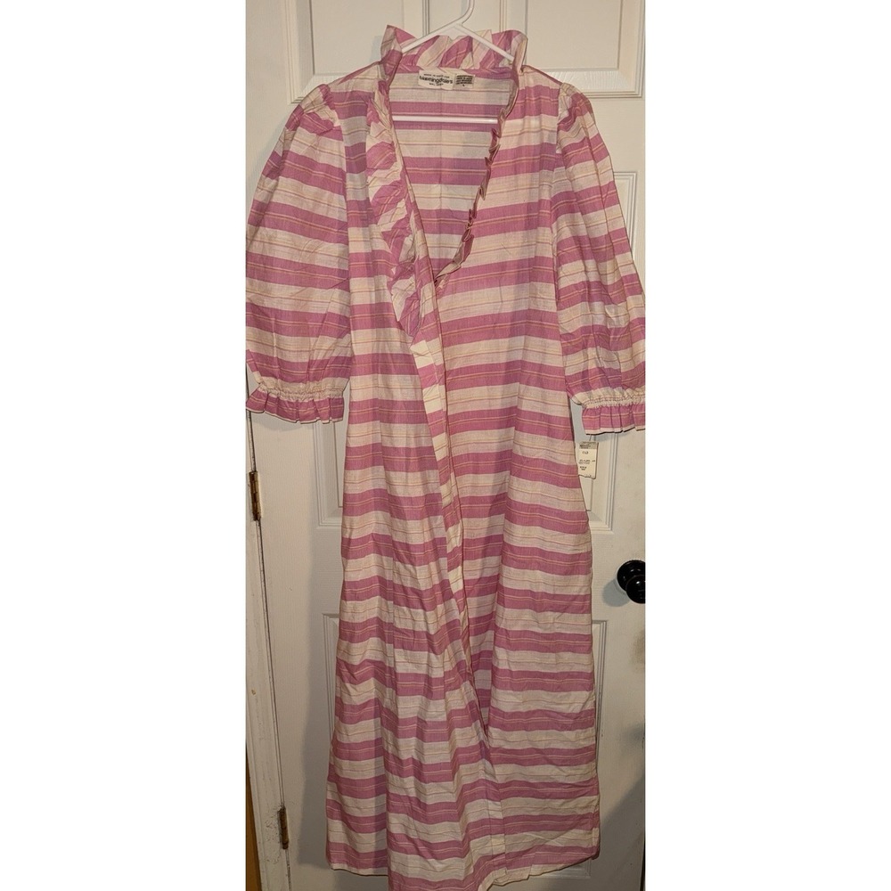 Bloomingdale's Cotton Robe , Ruffles Pockets , Striped , Tie, Lightweight NWT